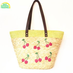 woven beach bag cherry pattern