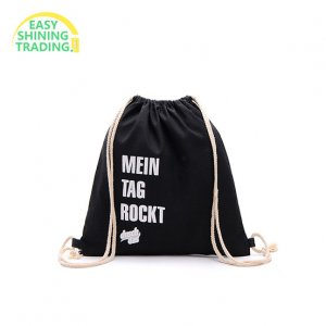 black drawsting backpack