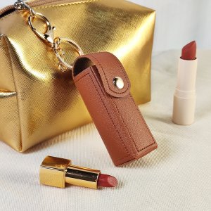 Lipstick Holder Keychain PU Leather Chapstick Case Keychain Lip Balm Portable Sleeve Organizer Holder