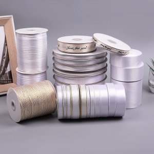 Polyester Cream Ribbons for Christmas Gift Bows Crafts Floral Bouquet Wedding Invitations